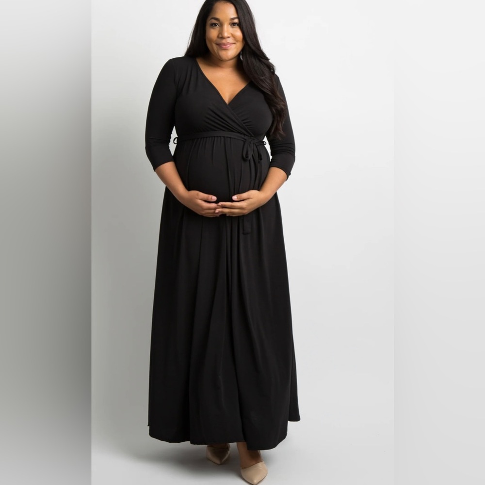 PinkBlush Black Sash Tie Wrap Plus Maternity Maxi Dress 3X